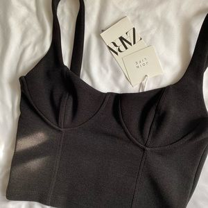 NWT black Zara corset-style crop top